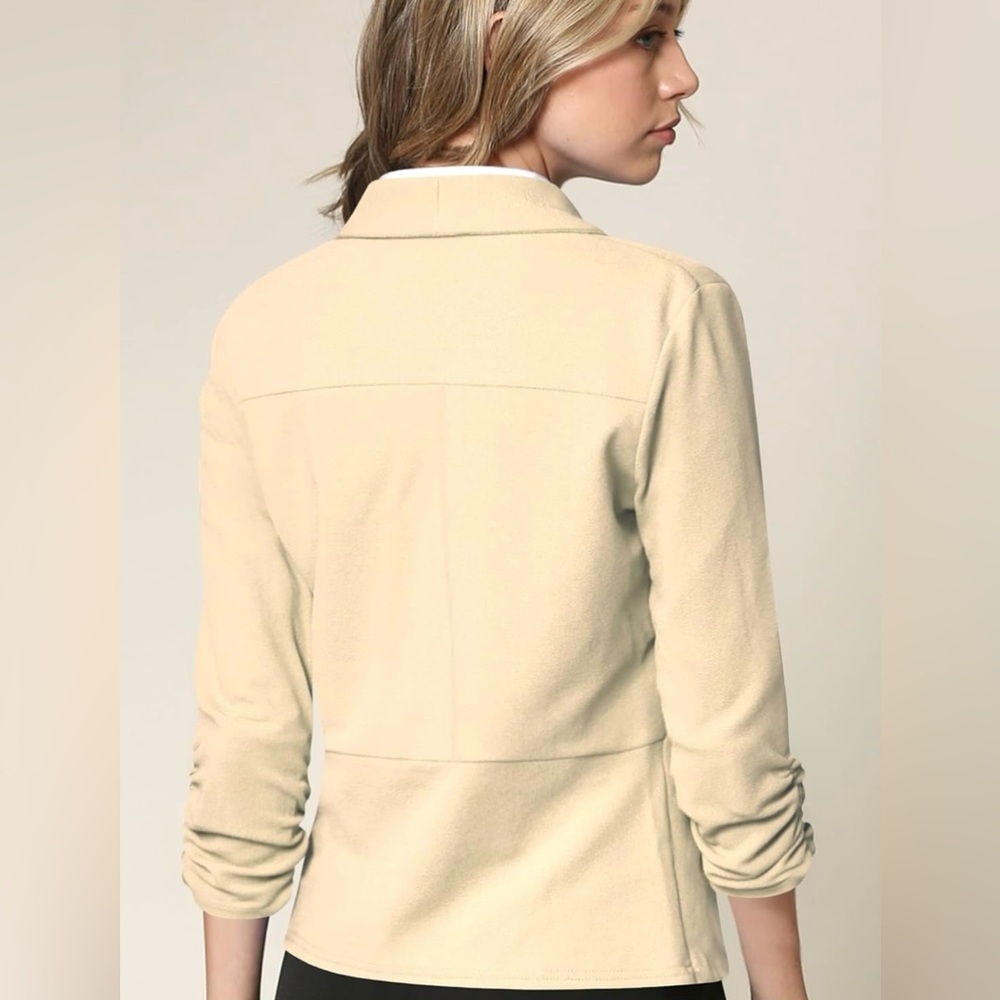 3/4 Sleeve Blazer Open Front Cardigan Jacket Work Office Blazer -cream - Picture 4 of 6